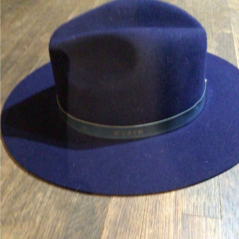 NEW! Rare Wyeth midnight blue Brim Wool Fedora in Deep Navy